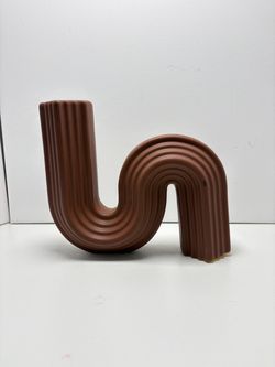 Brown Ceramic S-Curve Sculptural Vase
