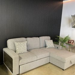 Sleeper Sectional Sofa w/ Storage + USB – Washable Covers /93” Size | Space-Saving Design 💫 