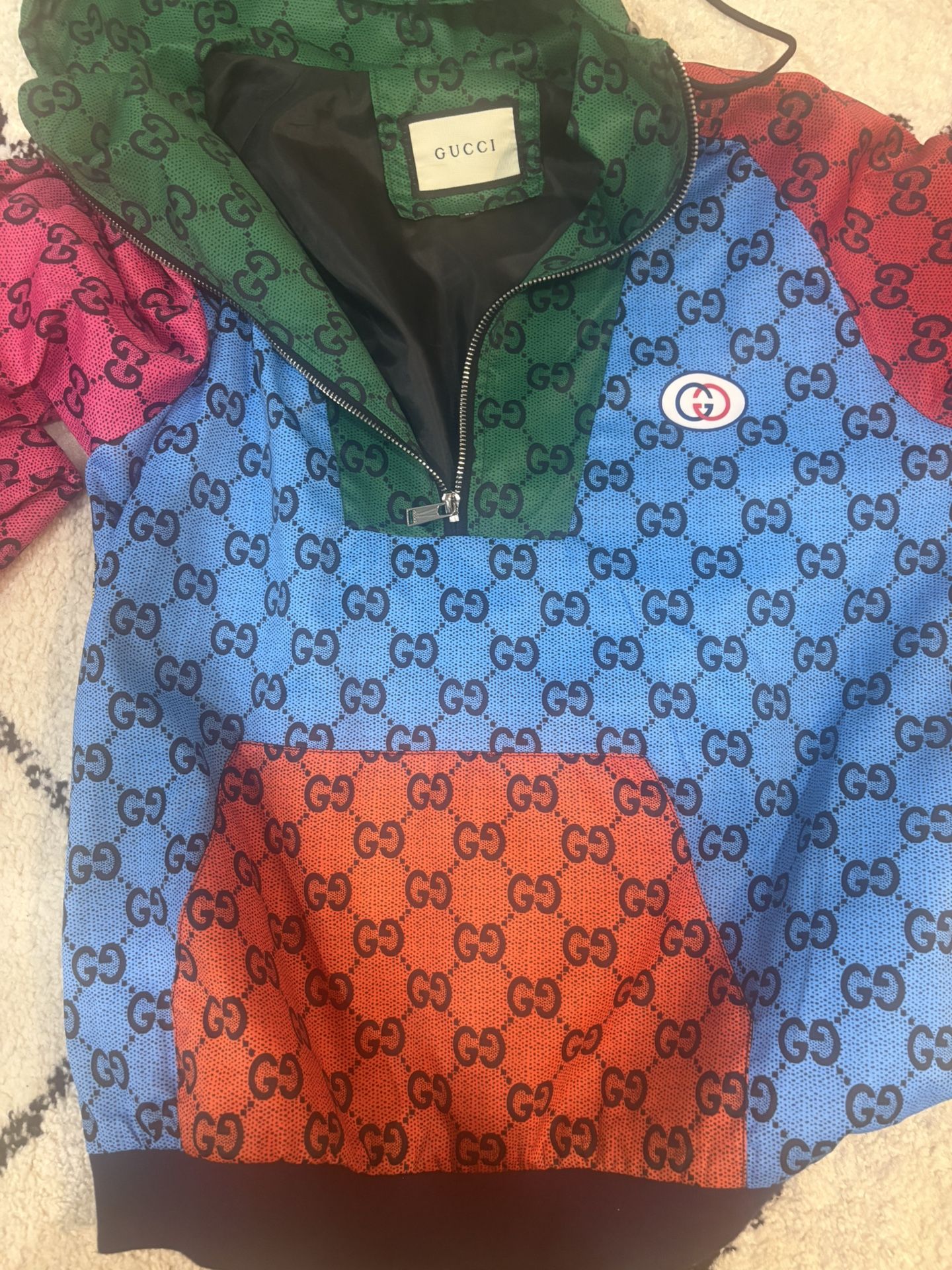 Gucci-style GG monogram colorblock hoodie jacket