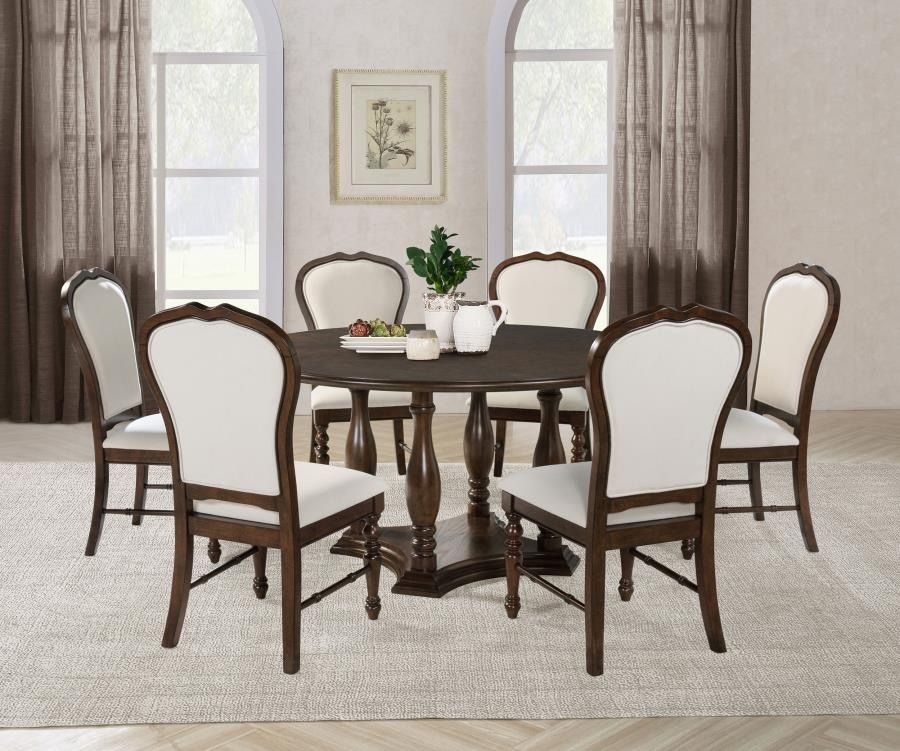7 PIECE 60" INCH ROUND DINING TABLE SET RICH BROWN FINISH COMEDOR MESA SILLAS,All Products : American Fashion Style Bags On Sale