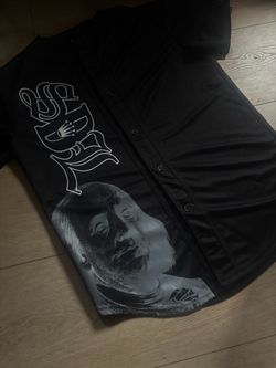 Black Graphic Button-Up Baseball Jersey