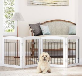 80x24 -Inch 4-Panel Wire Freestanding Dog Gate - White