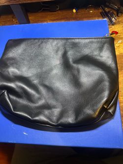 Black Faux Leather Zip Pouch Clutch
