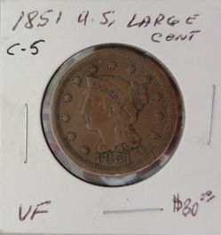 1851 Large Cent Braided Hair Liberty Head