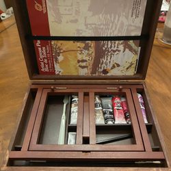 Vintage Oil Painting Kit in Wooden Carrying Case
