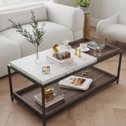 Coffee Table - Faux Marble With 2 Removable Trays