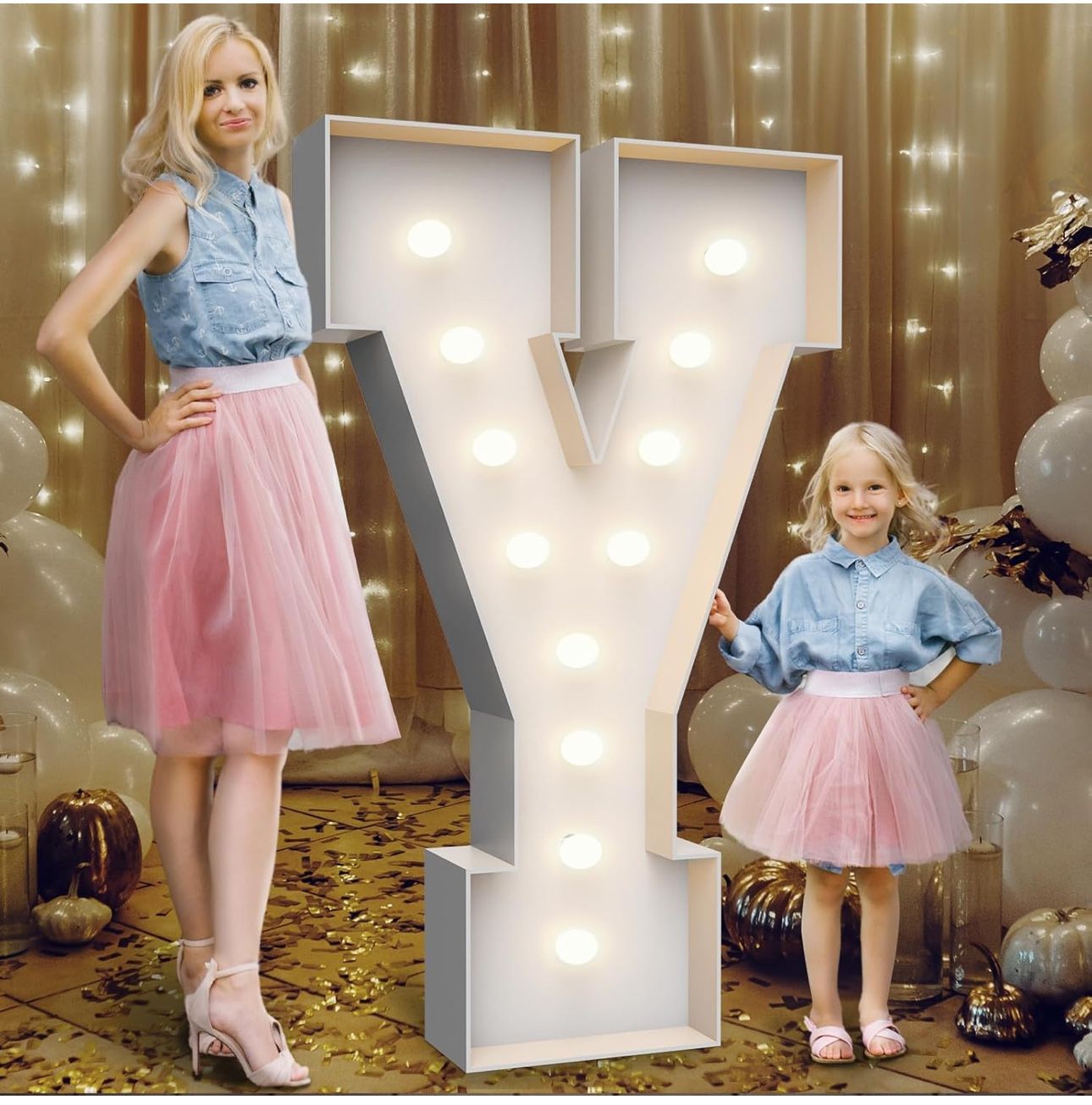 4FT Marquee Light Up Letters Y,Party Decoration Large Marquee Light Up Letters with Weighted Water Bag,Pre-cut Foam Board Set Can Be Used for Birthday