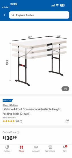Lifetime 4-Foot Adjustable Height Folding Table