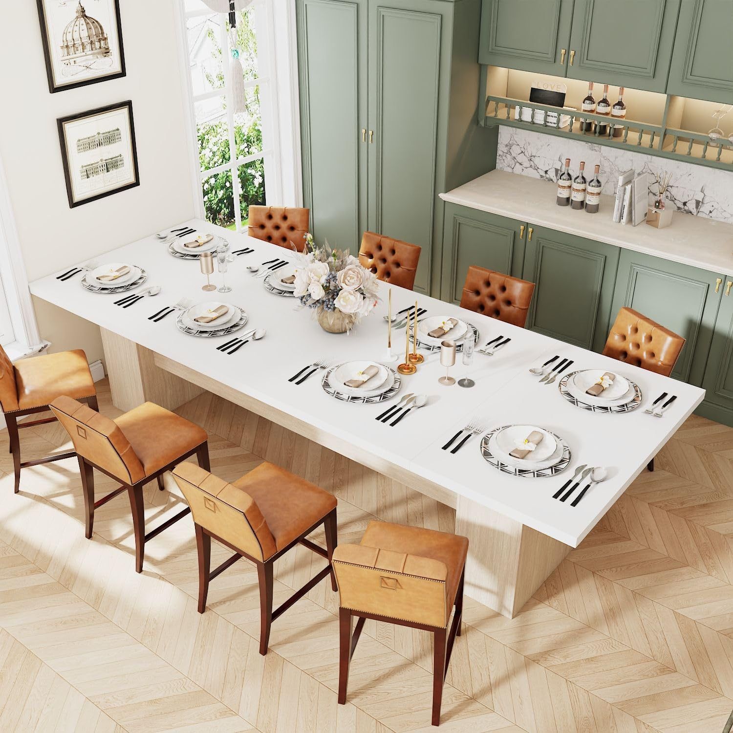 MOUMON Kitchen Dining Table for 8-10, 118 inch Wood Rectangular Kitchen Table, Large Long Dining Table with Wooden Frame, No Chairs, for Dining Room W