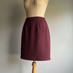 90s Vintage Norton McNaughton Houndstooth A-Line Skirt [Size 16] Red & Black