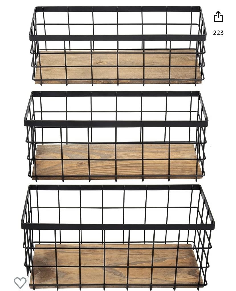 Brand New TIEYIPIN Farmhouse Decor Metal Wire Storage Baskets, Wood Base Containers set of 3