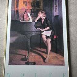 Bruce Wolfe Signed Poster Woman Piano Illustration 1983 Framed 36x24" Music