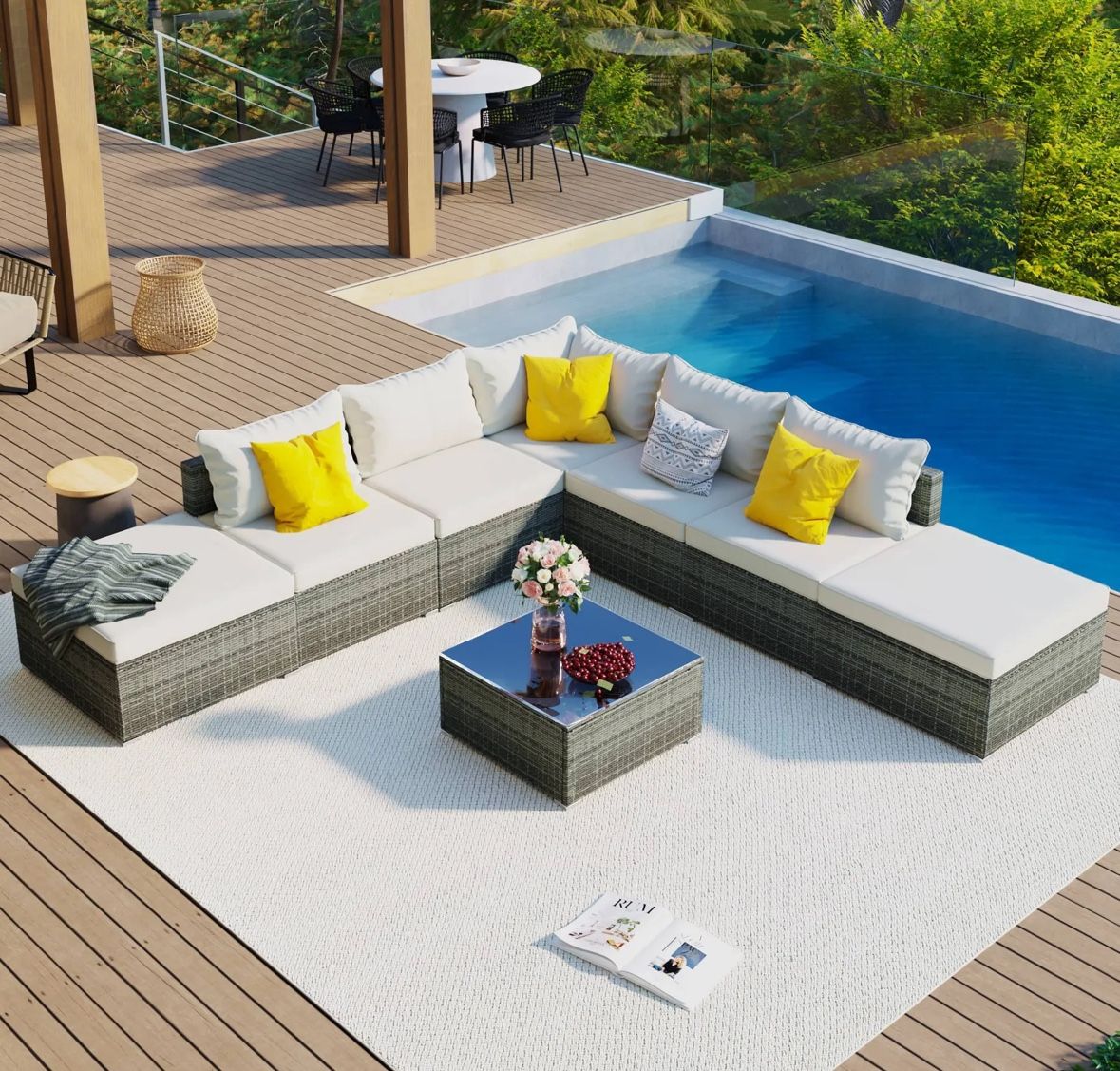 8-Piece Gray Wicker Outdoor Patio Sectional  w/ Beige Cushions  [NEW IN BOX] **Retails for $1825