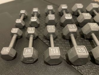 Set Of Cast Iron Hex Dumbbells From 10# To 45# Total Of 440 lbs Basically New