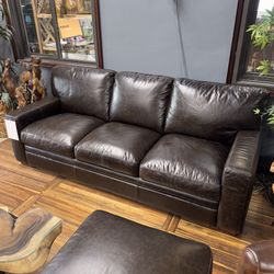 Brown Top Grain Leather Plush Sofa - Normandy 