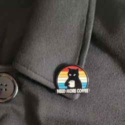 Groump Black Cat "Need More Coffee" Lapel Pin