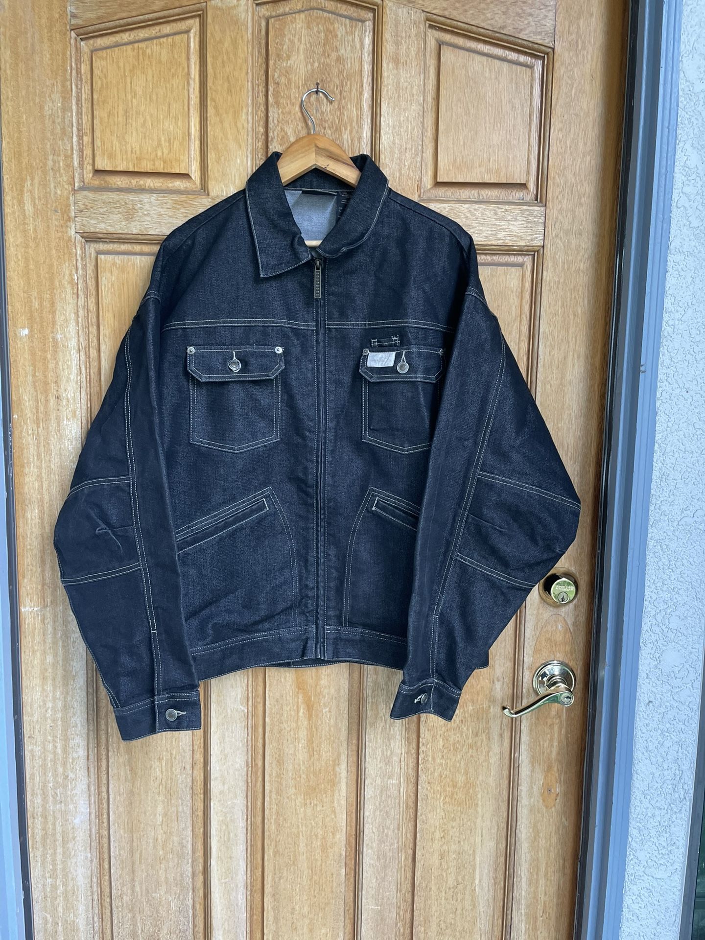 Vintage Rocawear Denim Jacket Mens Size L Black Jean Embroidered Y2K Streetwear