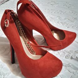 Red Platform Heels with Gold Chain