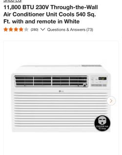 Shop LG 11,800 BTU 230V Through-the-Wall Air Conditioner Unit Cools 540 Sq. Ft. with and remote in White