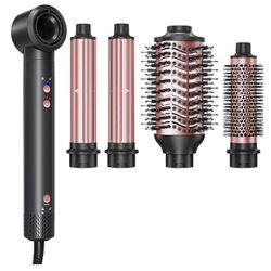 5-in-1 Hot Air Styler Wrap, High-Speed Hair Dryer Brush Blow Dryer with 2 Auto Wrap Curlers for Curling, Straightening, Volumizing, Fast Drying & Friz