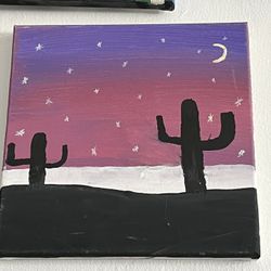 Cactus Night Sky Painting