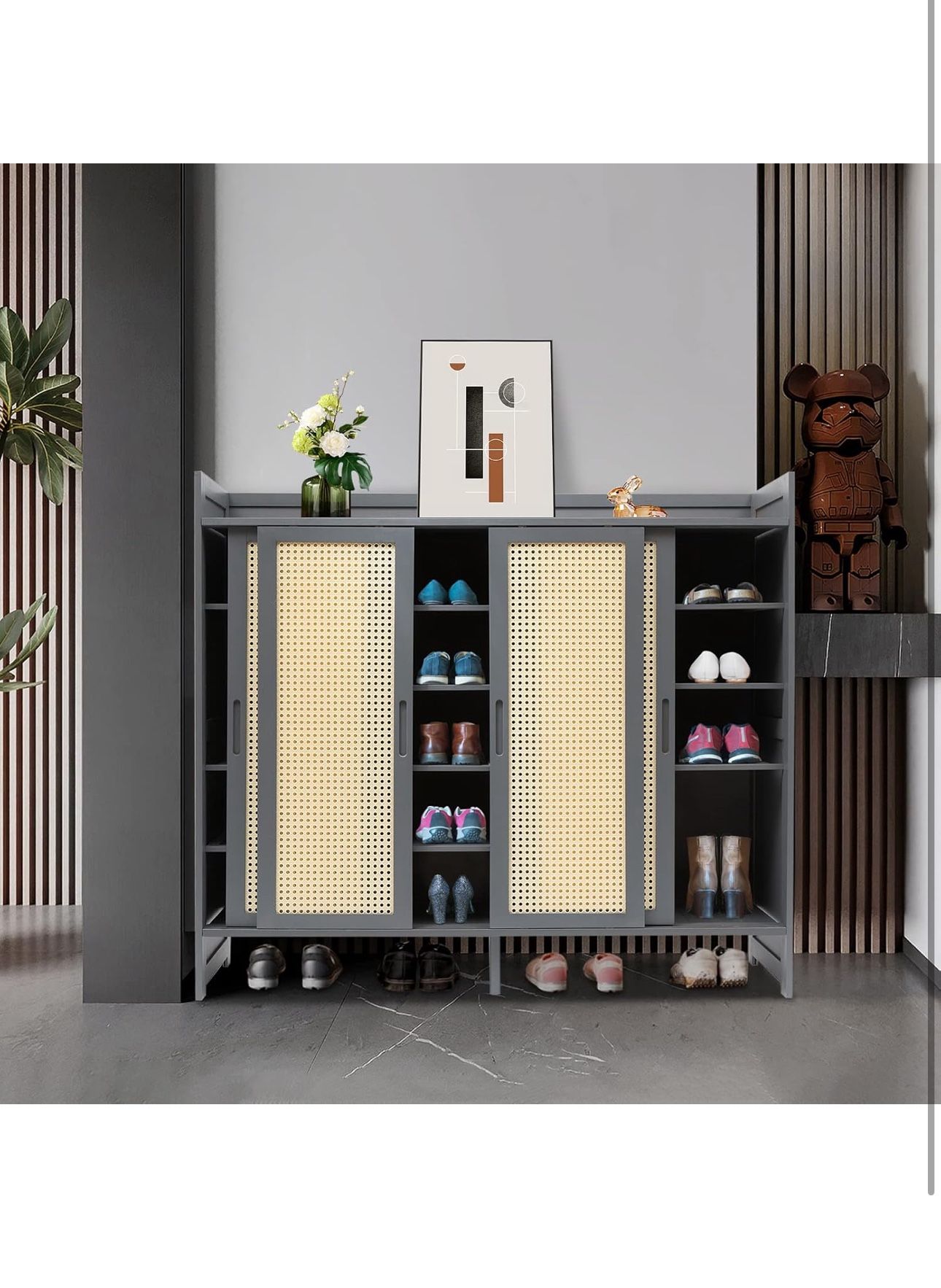 Shoe Cabinet 6 Tier Standing Shoes Rack with Door Shoe Storage Cabinet for Entryway, Sliding Door 