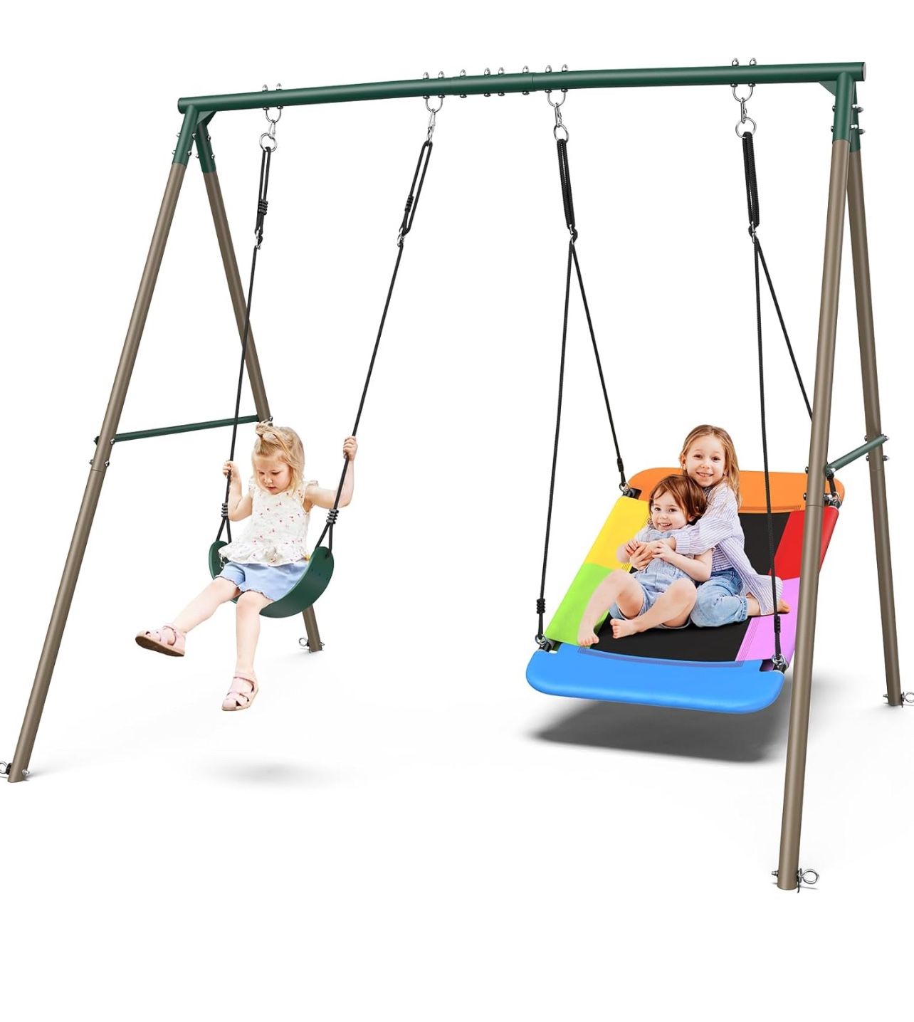 Small Swing Sets for Backyard with 45" Platform Swing and Belt Swing, 440 lbs Swingset Outdoor for Kids