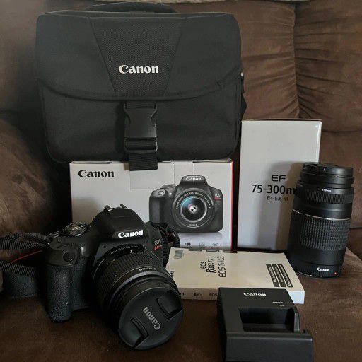 Canon EOS Rebel T7 DSLR Two Lens Kit with EF-S 18-55mm and EF 75-300mm Lenses