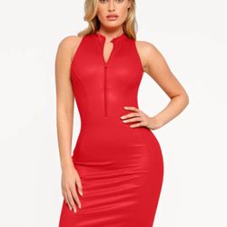SMALL Popilush Party Dresses for Women - Faux Leather Midi Dresses Shapewear Body con Dress Women - Date Night Outfit RED 