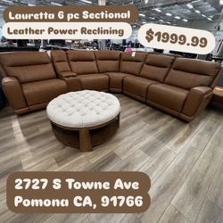 Lauretta 6 Pc Leather Brown Sectional 