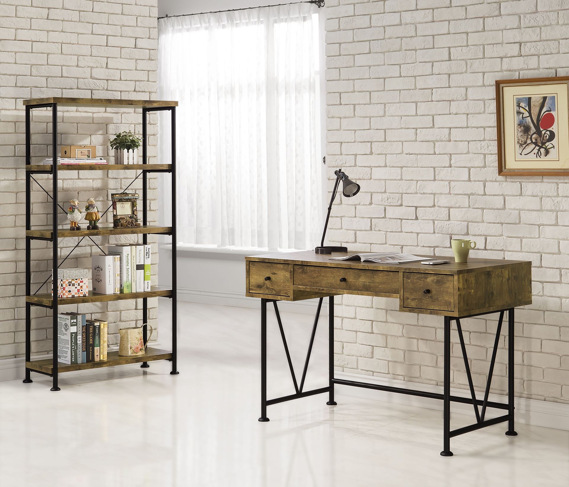 2 Piece Computer Desk Bookcase Set