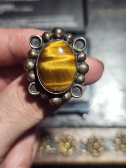 Vintage Sterling silver earrings and ring with tigers eye stone