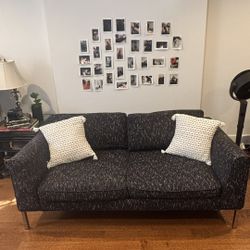 West Elm 65” Loveseat – Indigo Woven Fabric – Metal feet