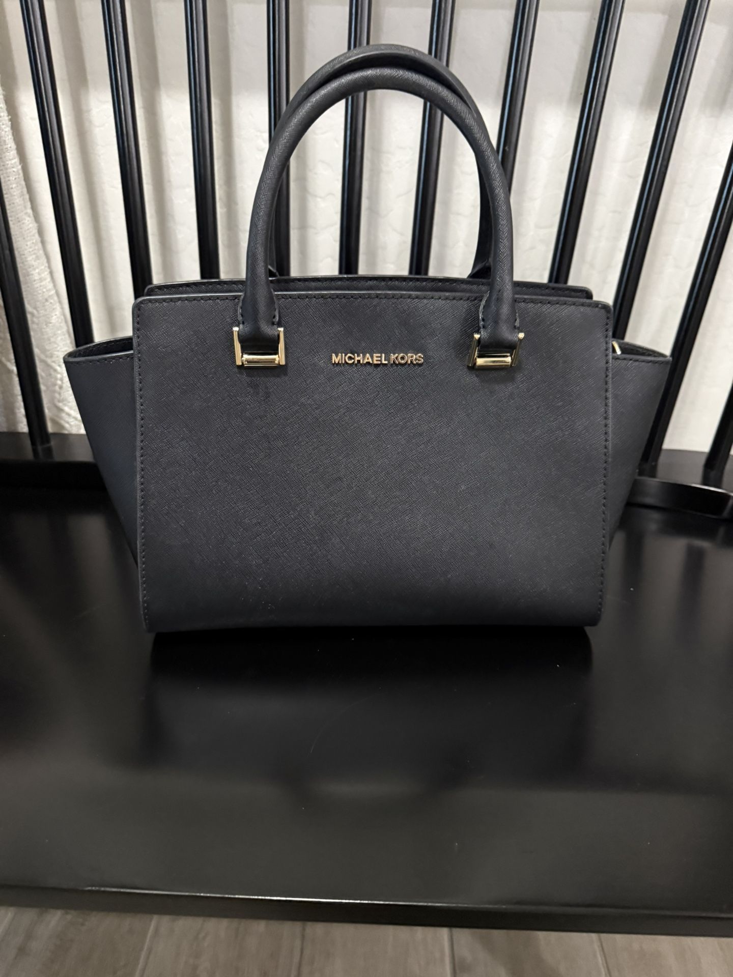 Michael Kors Selma Black Gold Hardware Leather Handbag