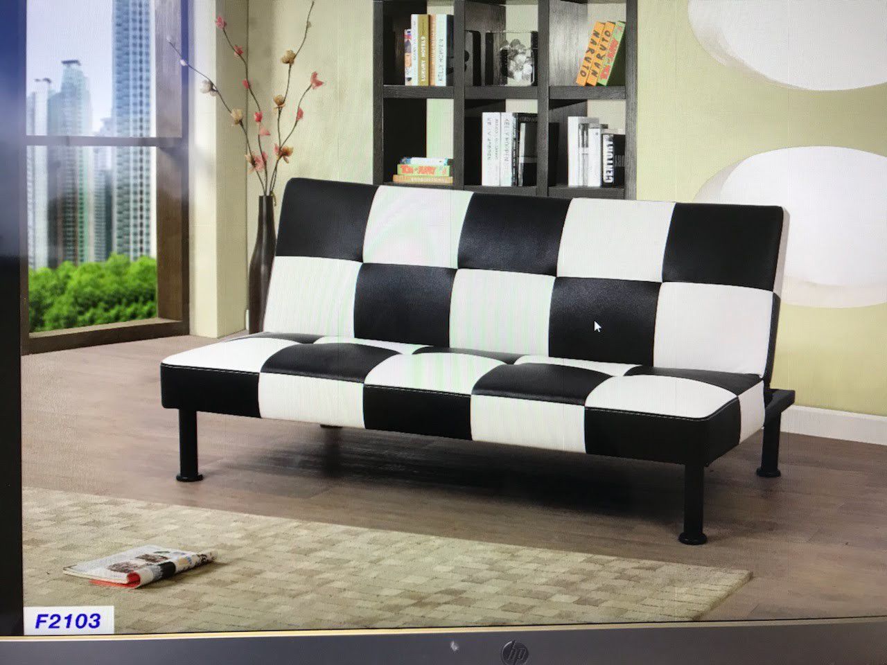 black and white checker style Futon sofa Bed ( new )