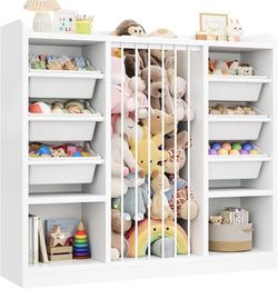Toy Storage Organizer with 6 Removable Plastic Bins, Toddler Stuffed Animal