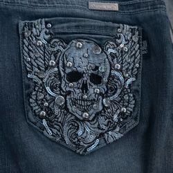 Jeweled vintage skull jeans