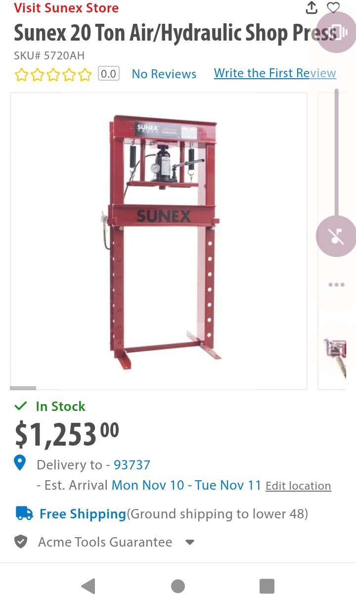 SUNEX 20 TON SHOP PRESS