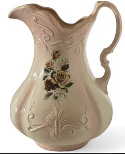 Antique Large Rose Pitcher And Basin