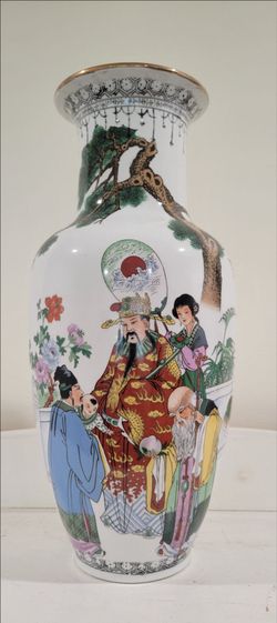 Vintage Chinese Porcelain Fu Lu Shou Three Star Gods Vase – 16.25" Tall