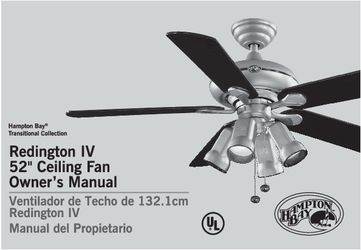 Hampton bay 52 inch redington IV ceiling fan with light kit