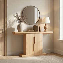 55'' Console Table Farmhouse Sofa Table with Storage, Modern Hallway Table with Adjustable Shelves, Accent Cabinet for Living Room, Hallway, Entryway,