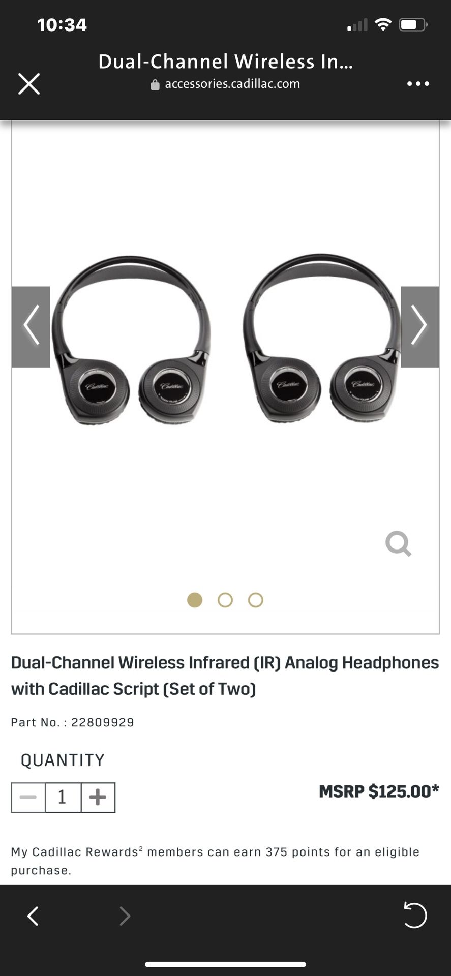 Dual Channel Wireless Infrared (IR) Analog Headphones with Cadillac Script (Set of Two)
