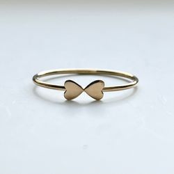 14K Gold Filled Stamped Heart-to-Heart Love Minimalist Rings Women Jewelry
