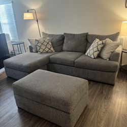 Gray Sofa Set With Ottoman 