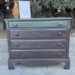 Solid Wood Vintage Dresser – Forest Green & Walnut Finish