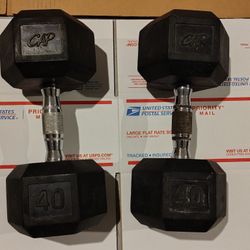 40lb Pair CAP Rubber Hex Dumbbells