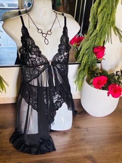 Black Lace Sheer Babydoll Lingerie Slip