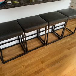 Modern Counter Height Bar Stools – Set of 4 – Black Metal & Faux Leather