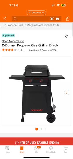 Megamaster 2-Burner Propane Gas Grill in Black